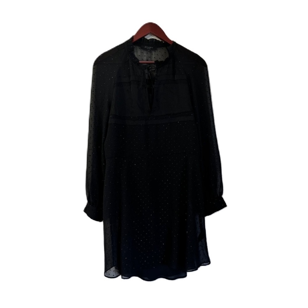 All Saints Black Sheer Polka Dot Sparkle Long Sleeve Dress - Picture 5 of 16